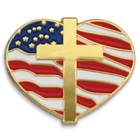 Heart With Cross and Flag - Die Struck Patriotic Lapel Pins